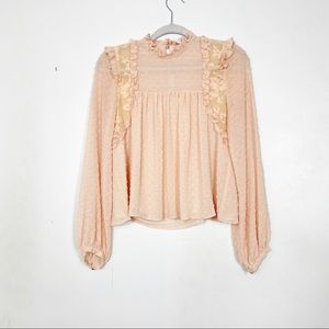 Zara Trafaluc Blush Pink Ruffle Long Sleeve Blouse